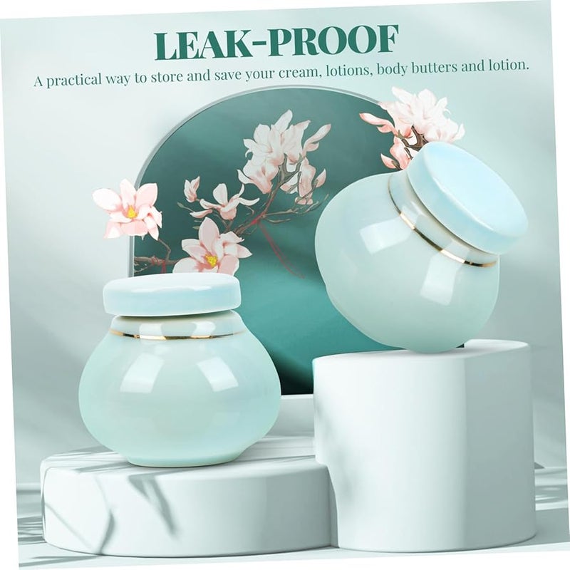 Blue Ceramic Refillable Ointment Jar Cream Lotion Container For Travel Home Use - Image 3